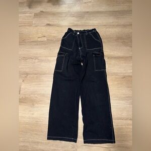 Refuge Black Wide Leg Pants with Contrast Stitching